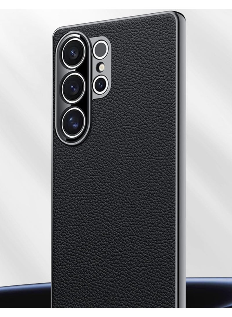 عام غطاء جلدي لـ Samsung Galaxy S25 Ultra، غطاء فائق النحافة بنسيج حبيبات الليتشي، غطاء مطفأ ومضاد للصدمات. - Image 3